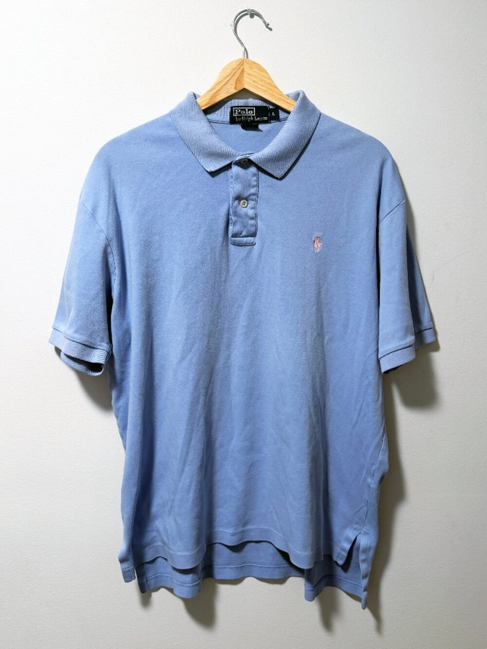 Polo Ralph Lauren Light Blue Boxy Polo - Large - Vintage 90s